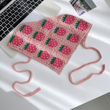 歐美新款創意草莓三角巾跨境鈎針編織棉綁帶包頭巾頭帶