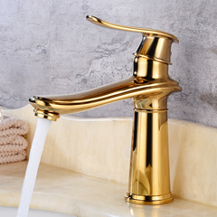 跨境全銅歐式仿古水龍頭冷熱台上面盆加高洗臉池浴室櫃防濺水龍頭