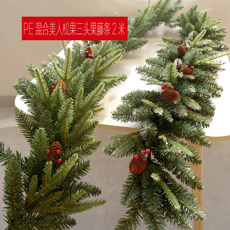 2.7m 暗号化された混合枝クリスマス籐クリスマス装飾階段手すり装飾ボールガーランド|undefined
