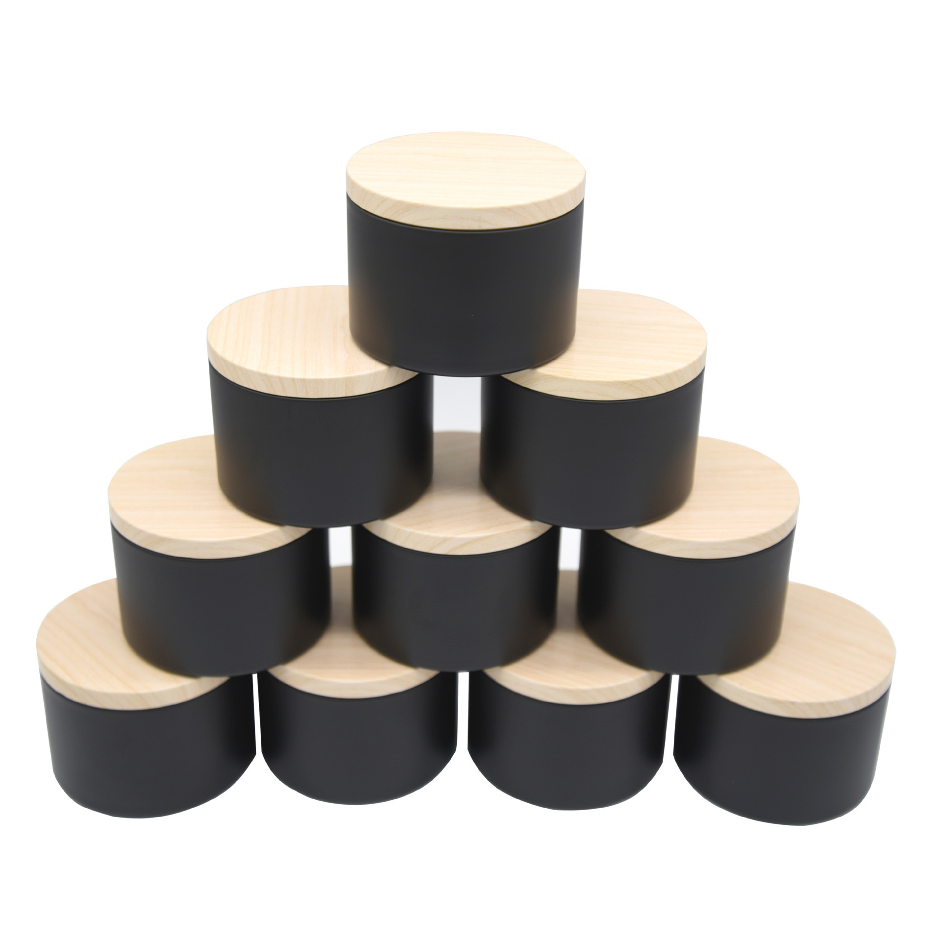 现货零售批发12个装仿木纹盖黑色直筒蜡烛铁罐圆形食品级马口铁盒