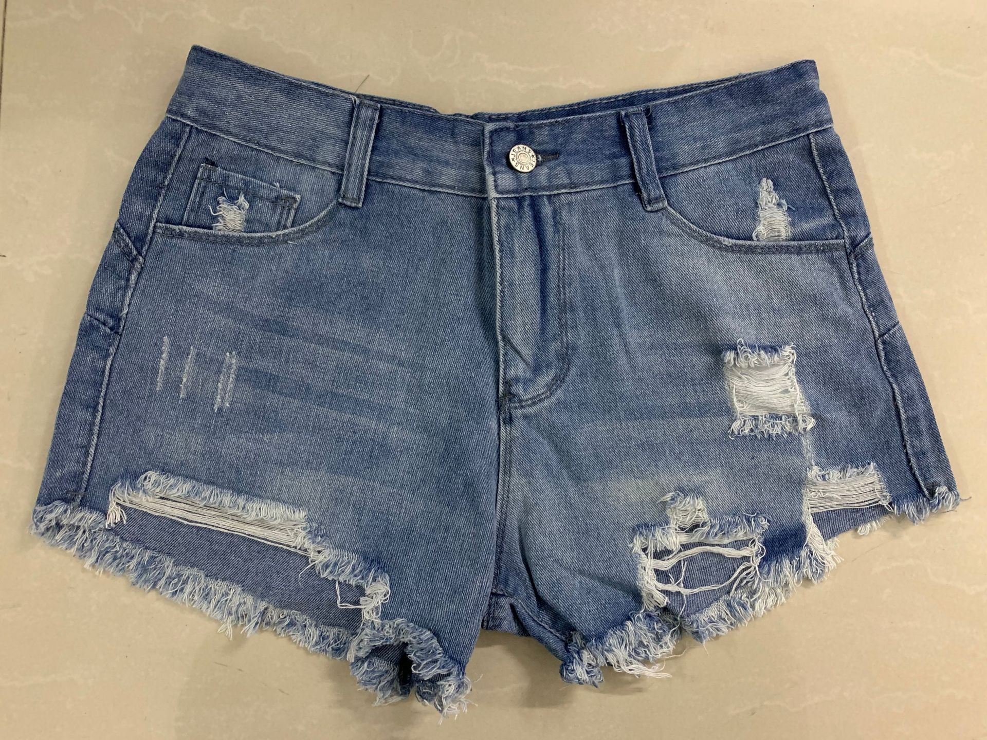 wash water hole straight mid-waist denim shorts Nihaostyles wholesale clothing vendor NSJRM72191