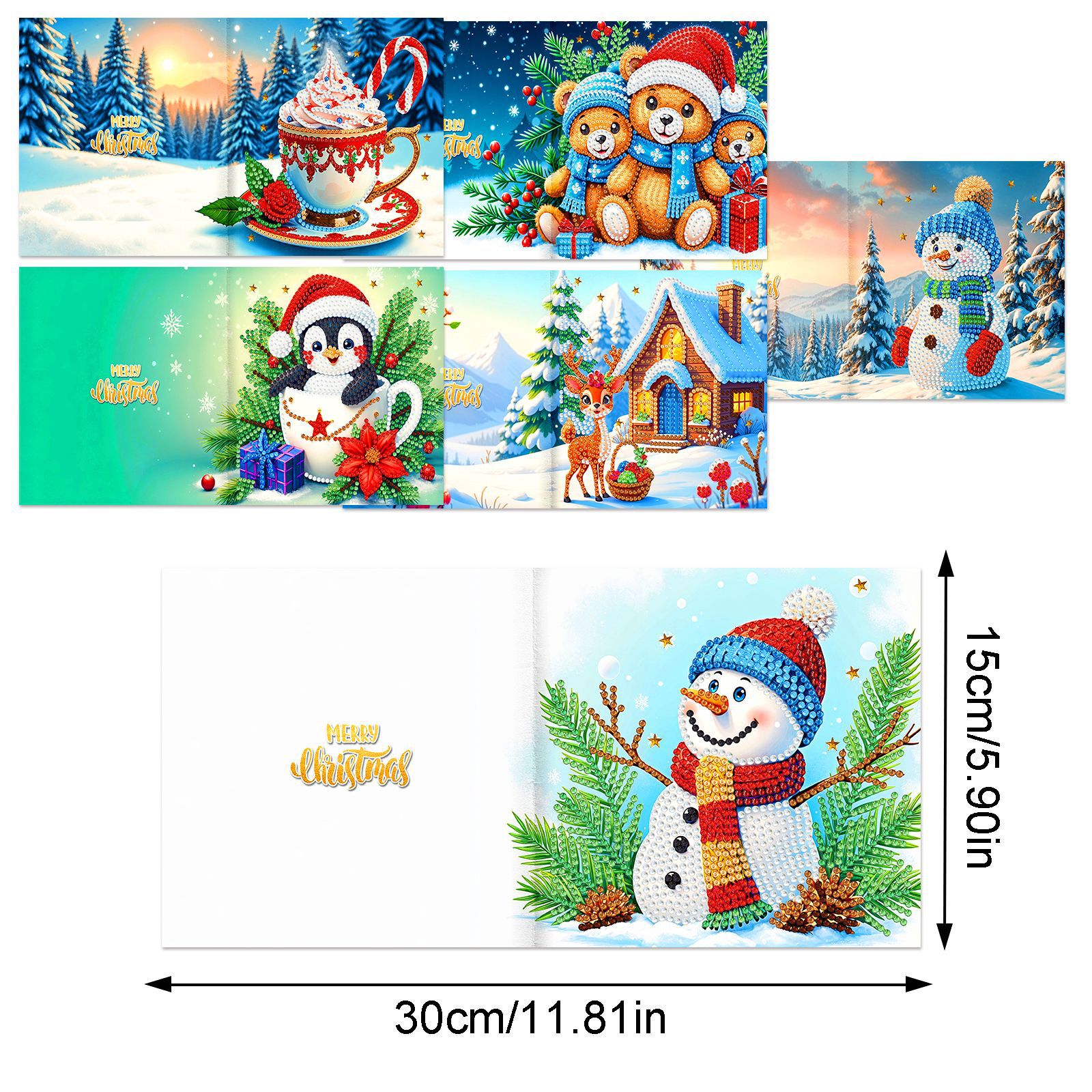 Explosiones transfronterizas de Navidad multiserie de tarjetas de felicitación puntuales hechas a mano 9 conjuntos de sobre de diamante 6 conjuntos de dibujos animados