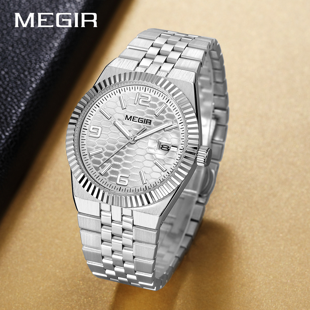 Men's Business Quartz Watch Steel Strap 3D Honeycomb Embossed_voghion.com