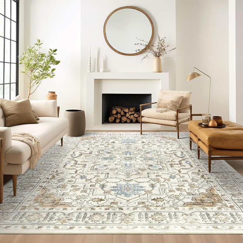 Turkish Retro Smear Resistant Living Room Bedroom Carpet Bohemian Style Chic Antique Non-Slip Full Spread Large Carpet