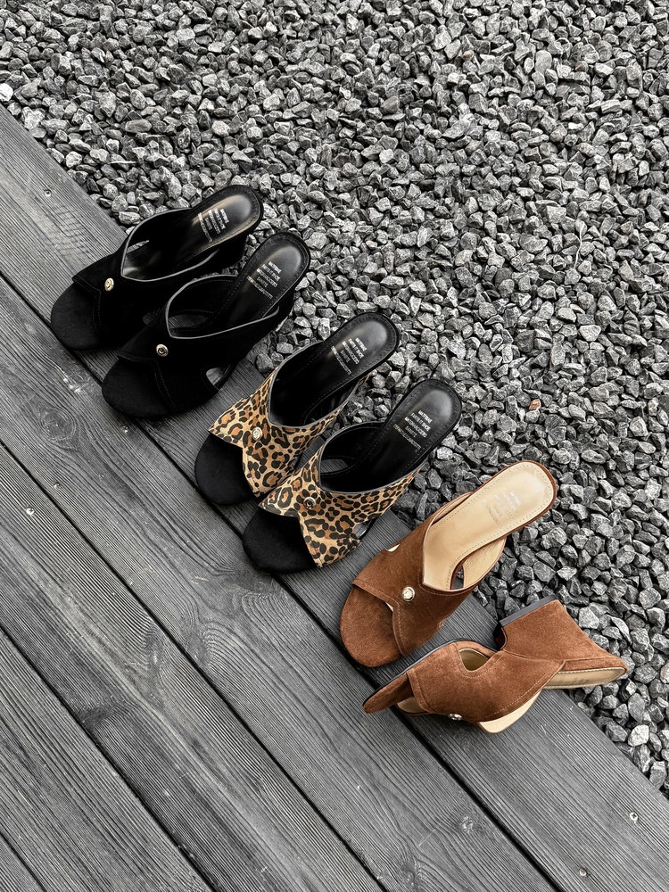 Sandal nữ da cừu hở mũi quai chéo gót xuồng 5 cm — màu nâu, Trang chủ, màu đen chi tiết 30