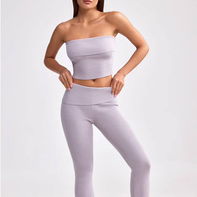 2026 New European and American Cross-Border Hot Girl Fashion Summer Set Tube Top Flared Pants Yoga Outfit Two-Piece Set for Women