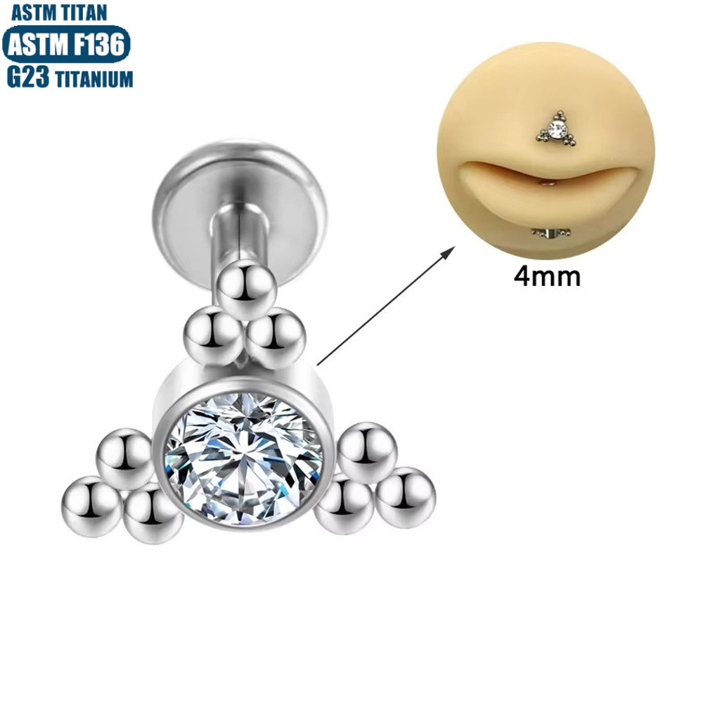 16G labret stud size and finish detail