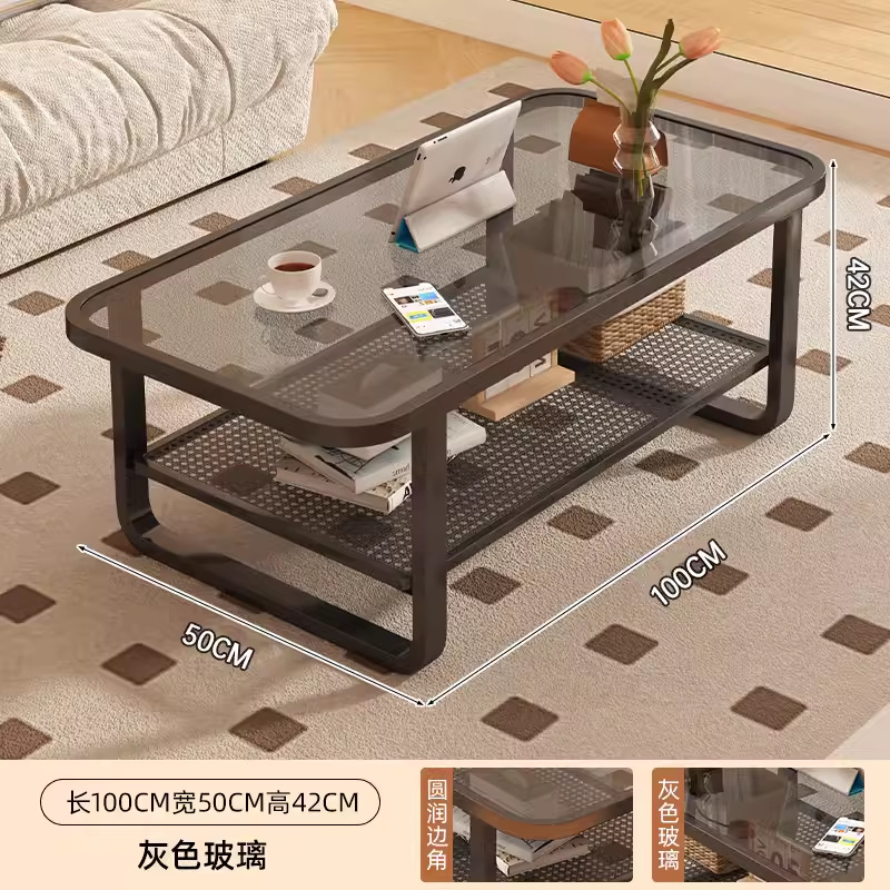 Mesa de té de vidrio sala de estar doméstica 2025 nueva mesa de lujo ligera y alta sensación de estilo crema de viento pequeño balcón mesa de té