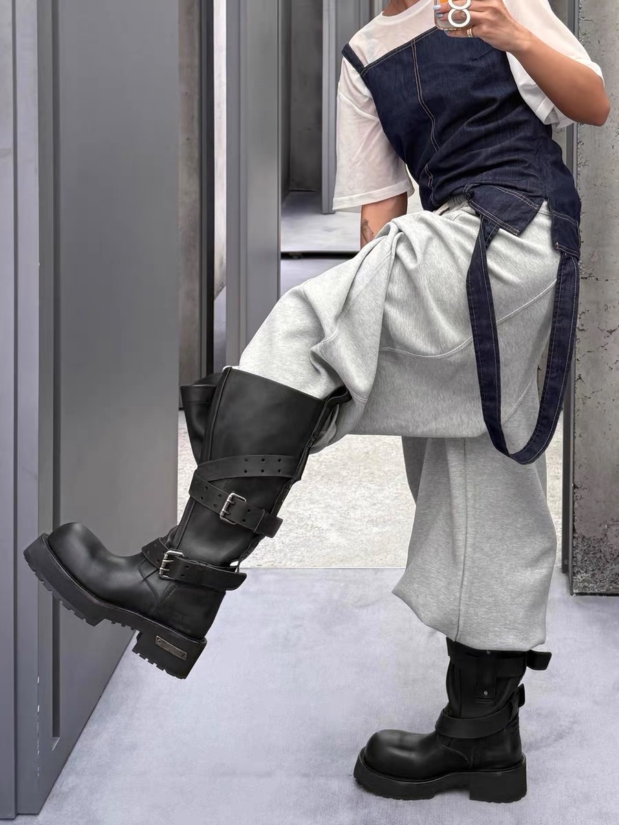 Retro Platform Knee High Boots For Women Punk Motorcycle Style_voghion.com