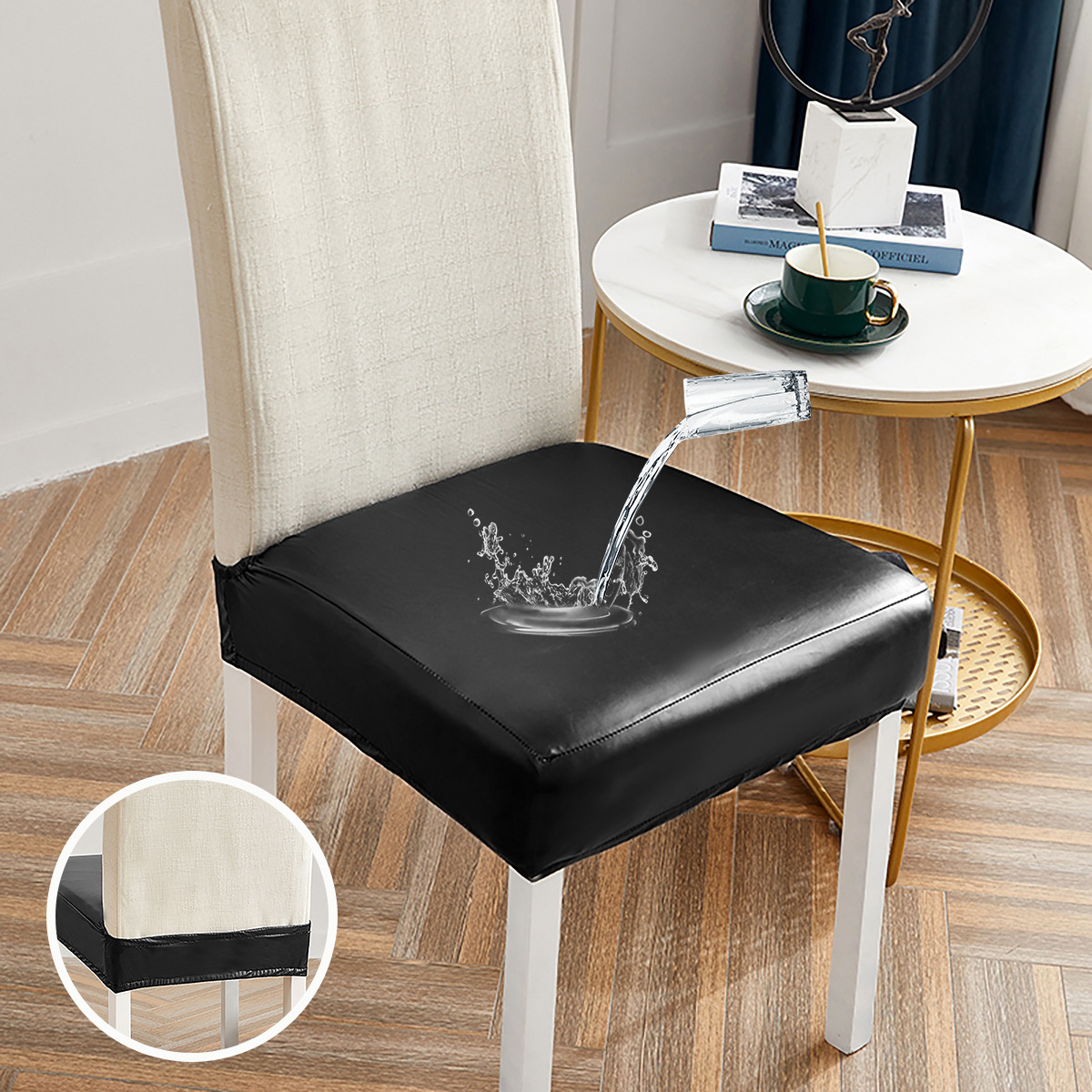 Transfronterizo PU cuero impermeable doble elástico cubierta de silla elástica de color sólido cubierta de taburetes de hotel cubierta de silla cubierta de Amazon TEMU