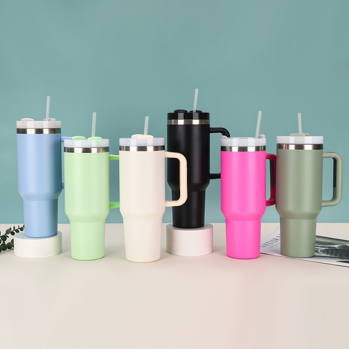 Cross-border segunda generación de 40oz taza de automóvil 304 taza de aislamiento al vacío de acero inoxidable mango de gran capacidad taza de hielo de paja