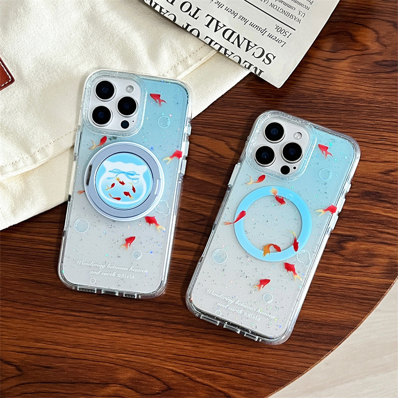 Is viento gradiente lentejuelas koi para iPhone16ProMax/15 funda para teléfono móvil 360 soporte magnético 14P femenino