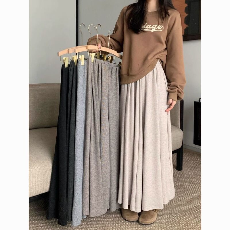 Cashmere plus size Elasticated 2024 High Waist Skirt Sticky Rice New Style Lazy Dagging Long Skirt Loose Slimming Skirt
