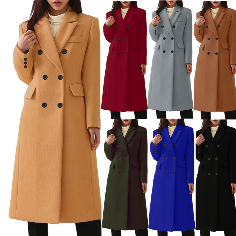 2023 autumn and winter European station long plus size woolen women's coat eBay woolen coat Amazon seven-color eight-size delivery