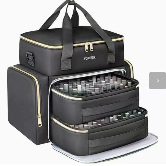 Double-Layer Nail Polish Storage Box, Nail Polish Organizer Bag with 2 Detachable Small Pouches and Tool Storage Area