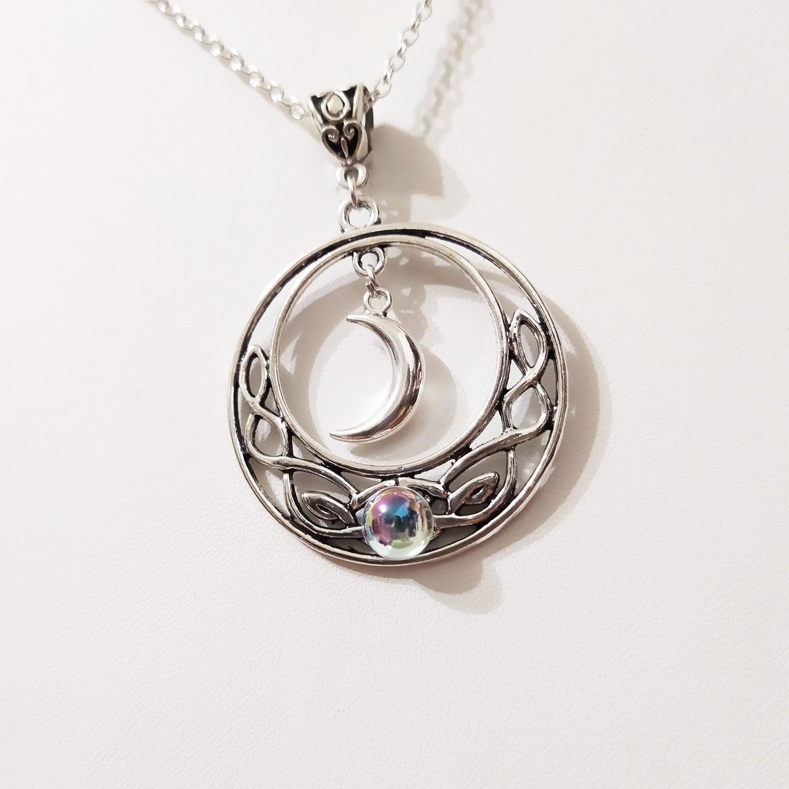 Infinite Love Celtic Necklace Crescent Crystal Necklace