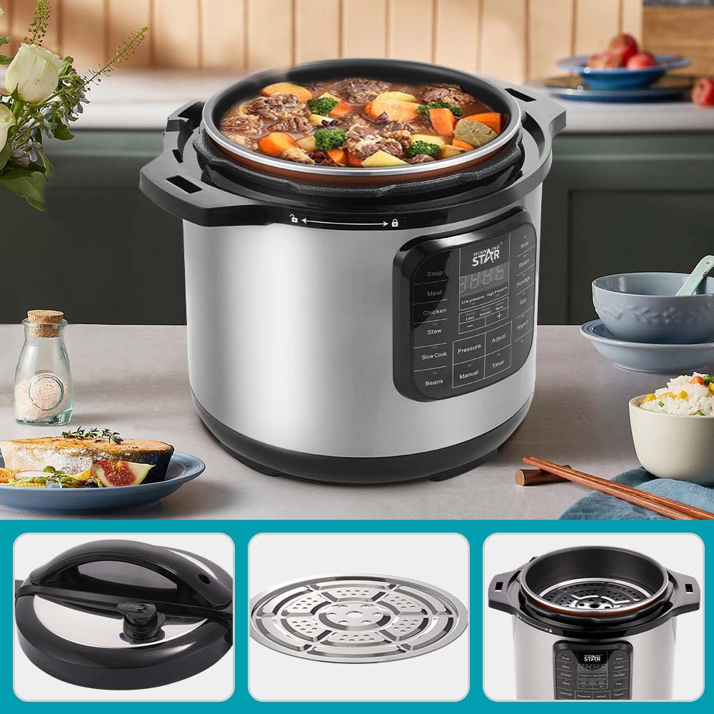 Winningstar europeo estándar británico de acero inoxidable 8L olla de cocción de arroz con aislamiento de sopa olla arrocera multifuncional olla a presión eléctrica image 3