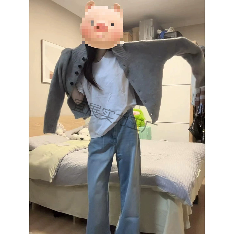 灰色毛衣女秋冬季加厚2025新款早春针织开衫外套慵懒风设计感穿搭