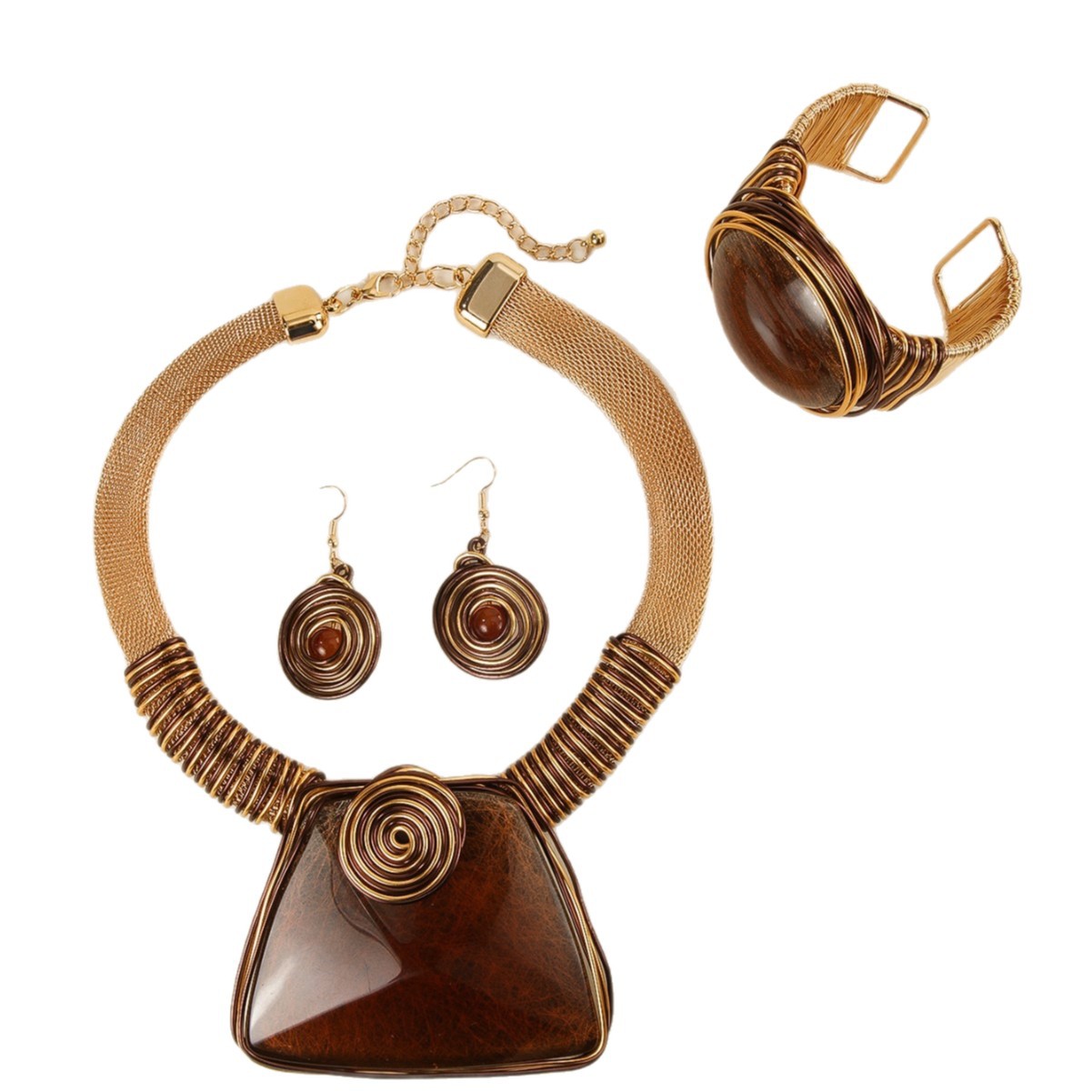 Set di 3 pezzi con ciondolo a forma di pietra sintetica, collana, orecchini e accessori per le mani, dal design alla moda ed esagerato._voghion.com
