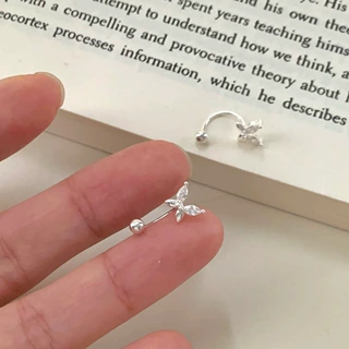 S999纯银闪钻蝴蝶耳钉养耳洞小众设计简约弯钩螺丝拧扣高级感时尚