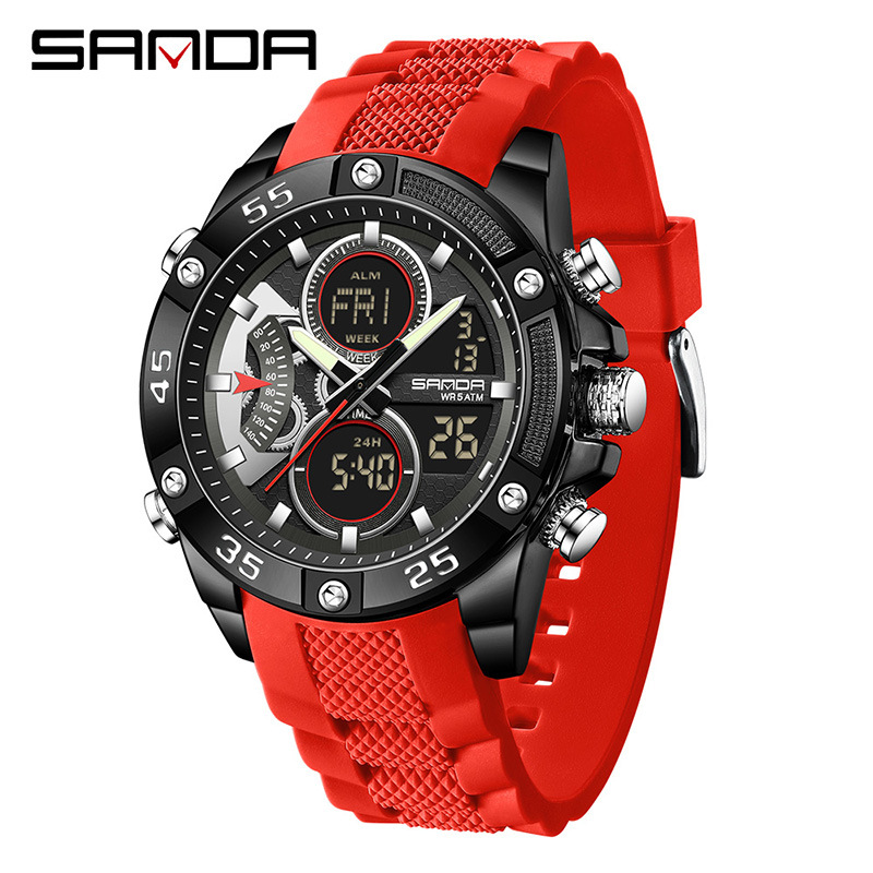 SANDA Sanda 5104 explosión de reloj de estudiante Reloj electrónico multifuncional Reloj deportivo a prueba de agua doble pantalla