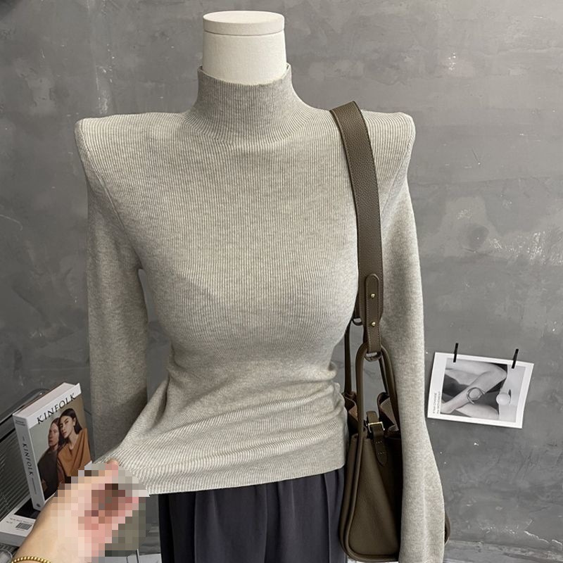 半高领修身毛衣女打底衫秋冬长袖新款洋气紧身上衣百搭中领针织衫