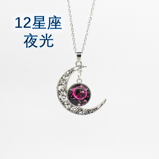 Aliexpress Hot Selling Wish Moon Necklace Time Gem Luminous Twelve Constellations Crescent Alloy Gem Necklace