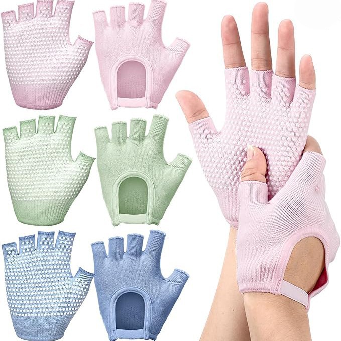 Cross-Border Half-Finger Knitted Hollow Anti-Slip Yoga Gloves Sports Fitness Equipment Training Barbell Jump Rope Cycling Gloves