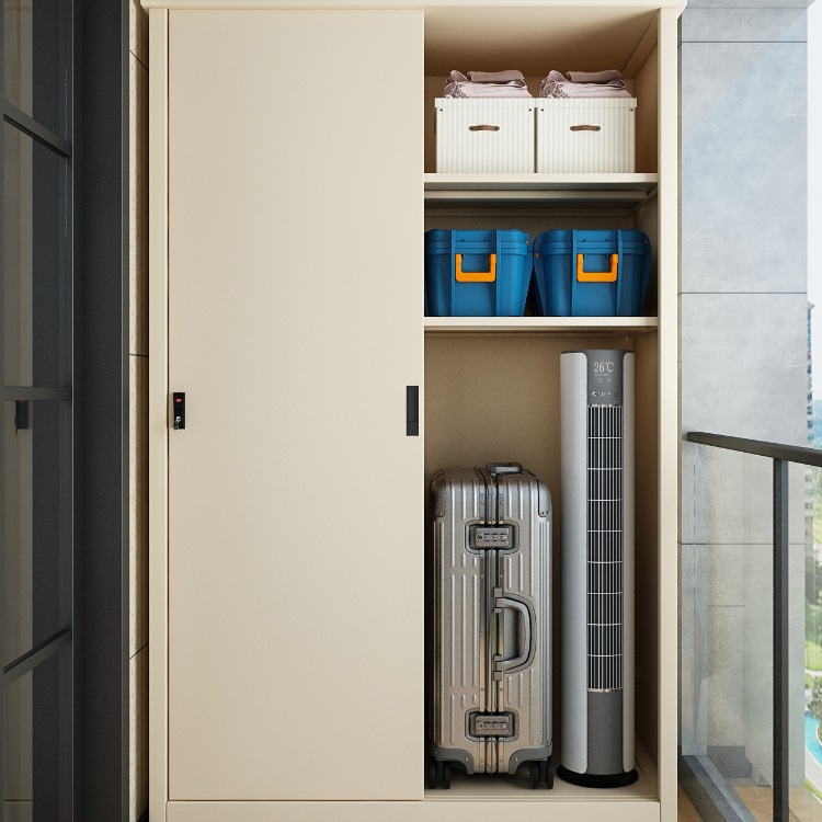 Filit Household Balcony Storage Cabinet Bedroom Sliding Door Wardrobe Outdoor Waterproof Sun Protection Sundry Storage Cabinet Steel