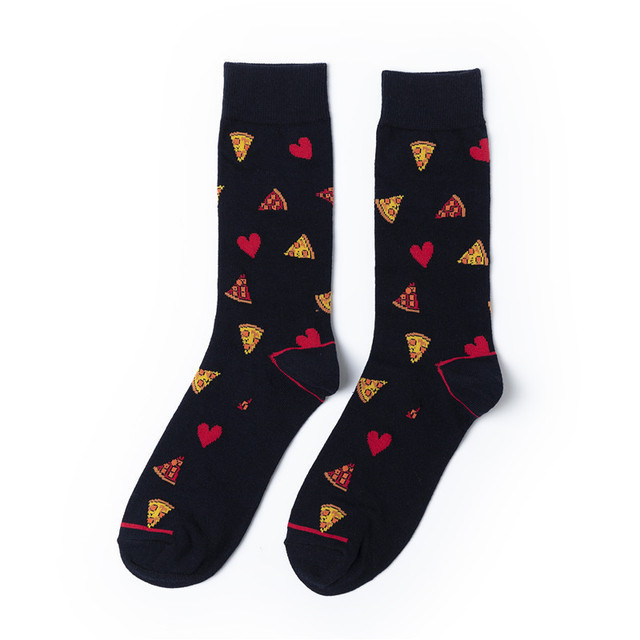 Harajuku Style Happy Socks Men Funny Combed Cotton Dress Casual Wedding Socks Colorful Balloons Pizza
