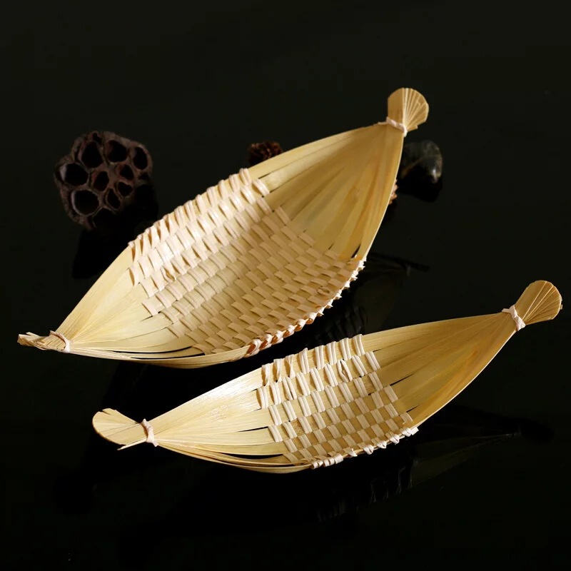 Bamboo Weaved Fruit Basket Bamboo Dustpan Creative Boat-shaped Dried Fruit Plate Snack Basket Living Room Storage Basket Fruit Plate
