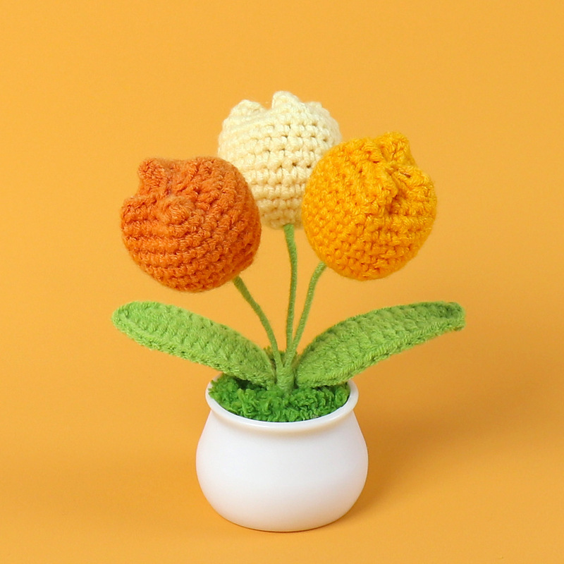 完成品クロスボーダーニットウールひまわり鉢植え造花研究デスクトップ装飾品卒業子供の日の小さなギフト|undefined