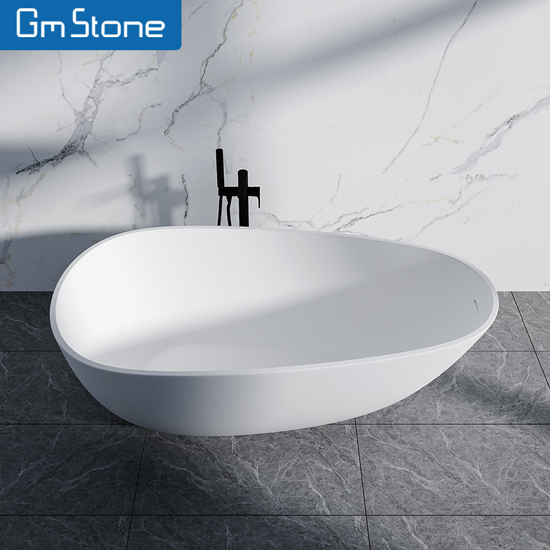 Artificial Stone Bathtub Freestanding Soaking Tub Household Artificial Stone Bathtub Concrete Color Available in Various Colors