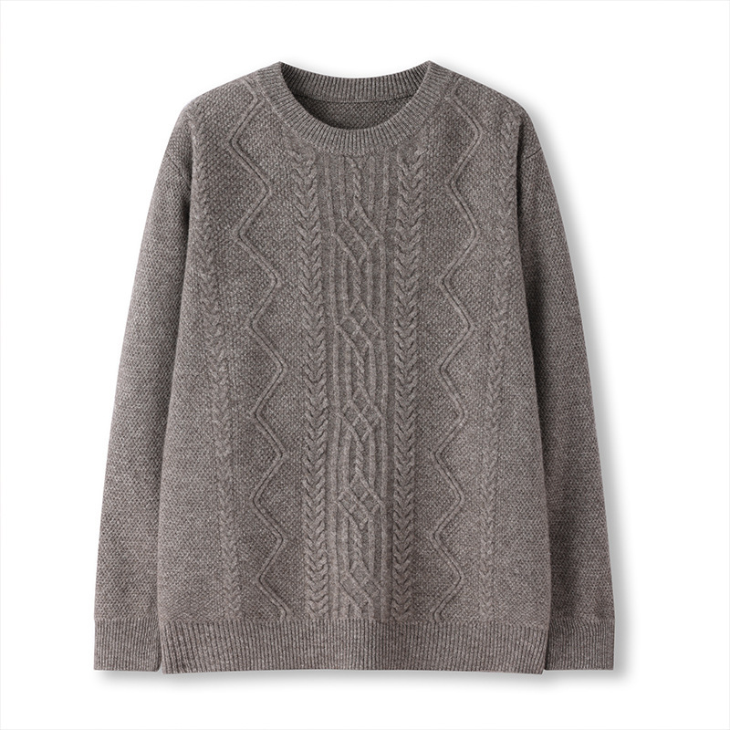 Autumn and Winter New Yak Velvet Sweater Men's Round Neck Thickeneded Youth Warm Casual Bottoming Sweater Jacquard Large Size Wool Sweater