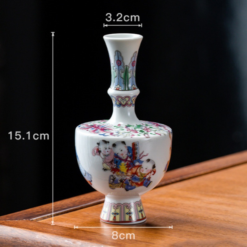 Vaso de escritorio de cerámica de porcelana pequeña boca mini hidroponía de flores retrógradas botellas de flores de porcelana