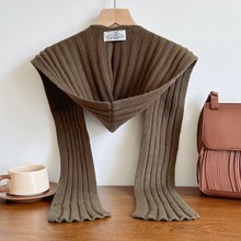 出口韩国原单100%进口羊毛针织连帽外搭披肩围巾冬季新款保暖围脖