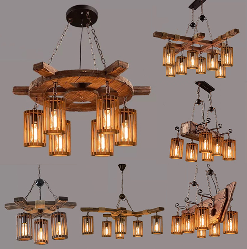 复古工业风做旧木吊灯咖啡馆网清吧灯具美式餐厅酒吧台理发店灯饰