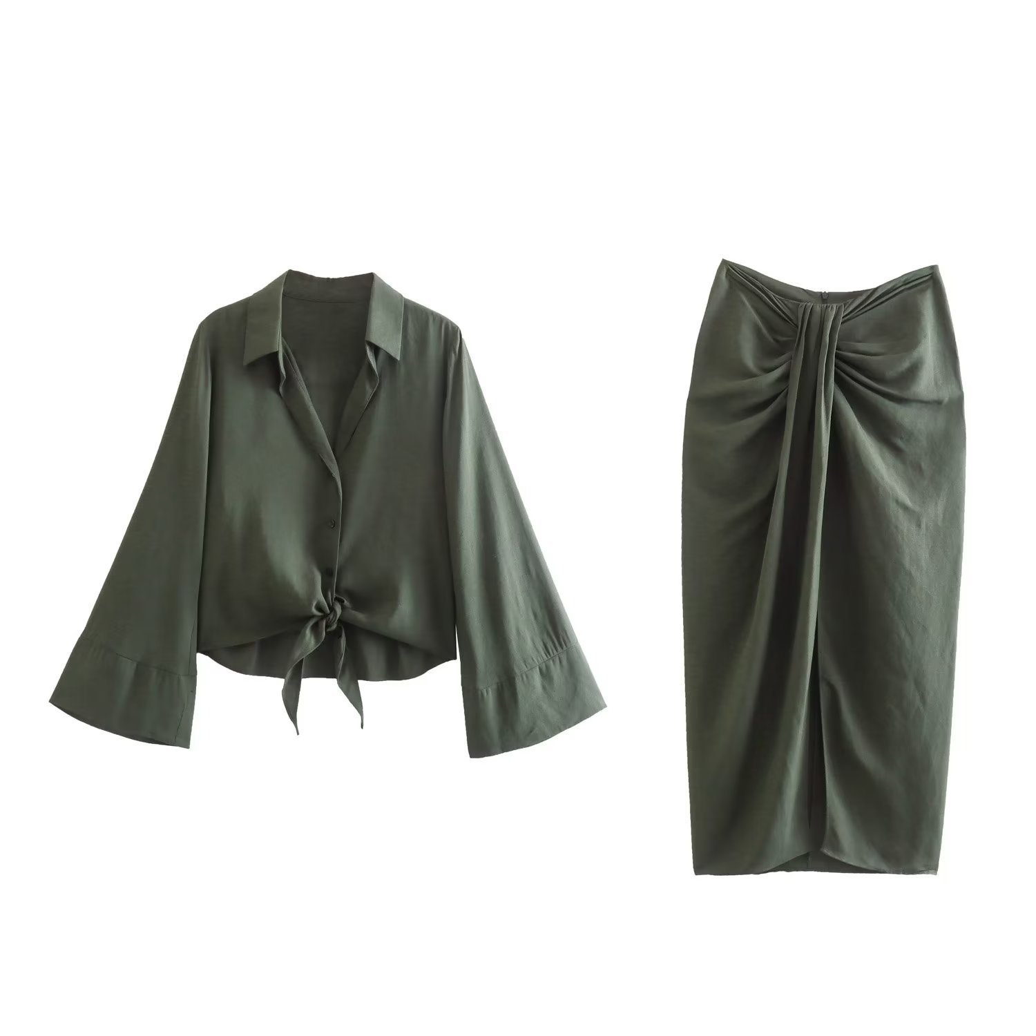 385g Weight Long Sleeve Sleeve Length Polyester Fabric Type Skirt Sets Sets Type 2 Pieces Set Quantity Daily Occasion Turndown Neckline Regular Fit Fit Type Solid Color Pattern Spring, Autumn Season Women's Gender Classic Style, Streetwear Style Daily Women's Classic Style Streetwear Solid Color Polyester Skirt Sets Skirt Sets 无