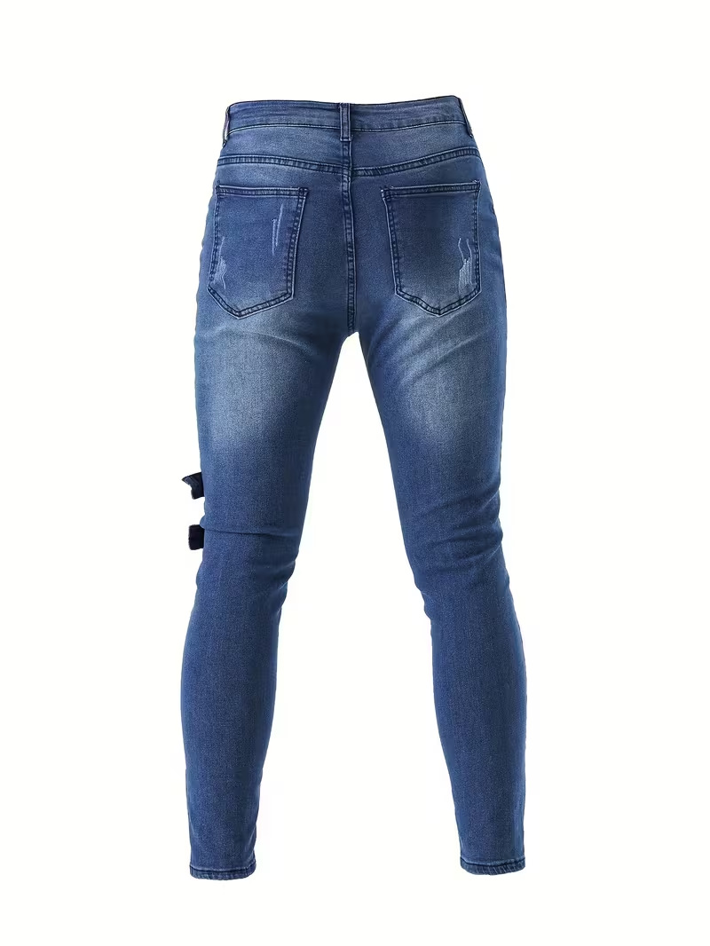 Jeans uomo slim fit neri strappati in denim elasticizzato_voghion.com