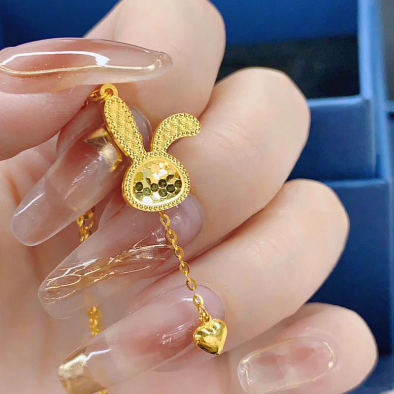 蜂巢闪光兔项链女5G闪耀金24K套链锁骨链生肖小兔子礼物黄金首饰