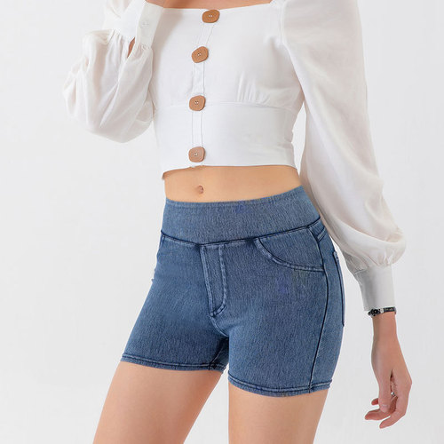 Women's High-Waisted Tight Thigh-Lifting Pocket Casual Sporty Denim Shorts for Spring and Summer, Western Style, Outerwear Three-Way Shorts