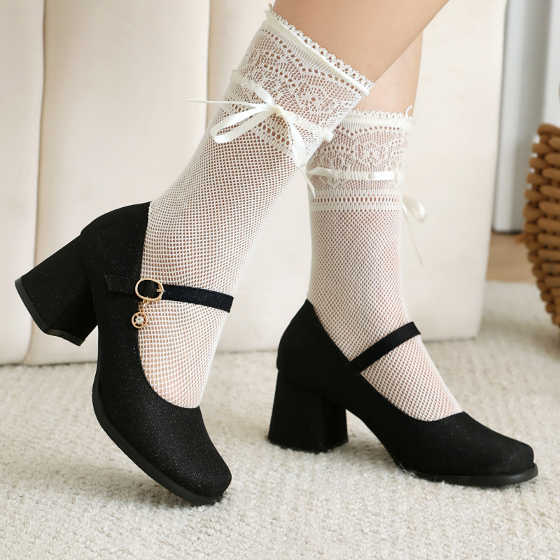 2024 flash fabric single-layer shoes high heel chunky heel leather shoes T platform catwalk shoes 40-43 plus size model shoes women's foreign trade shoes