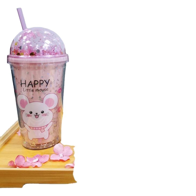 Taza de agua directa de fábrica patrón personalizado unicornio taza ins chica corazón doble capa taza de paja de plástico taza