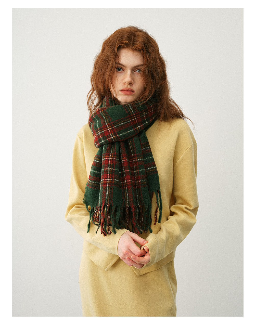 Vintage Plaid Scarf For Women, Classic Winter Cashmere-feel Shawl_voghion.com