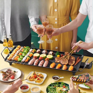 Electric Grill Pan for Home Use, Smokeless Barbecue Grill Pan, Korean-Style Multifunctional Barbecue Oven, Electric Indoor Skewer Grill, Barbecue Oven