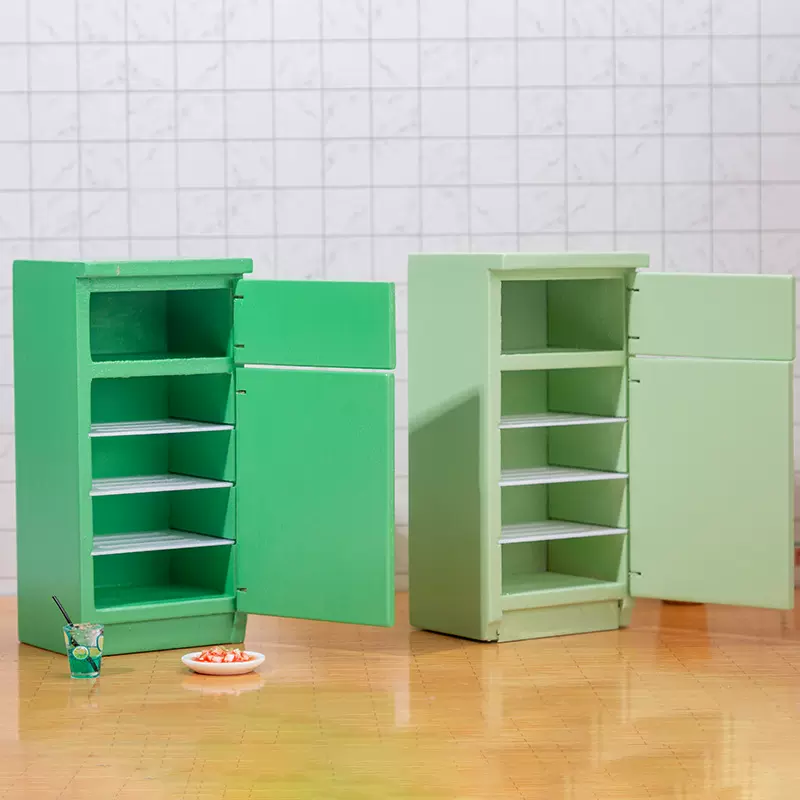 1:12娃娃屋dollhouse迷你家具微缩模型 厨房双门冰箱场景过家家