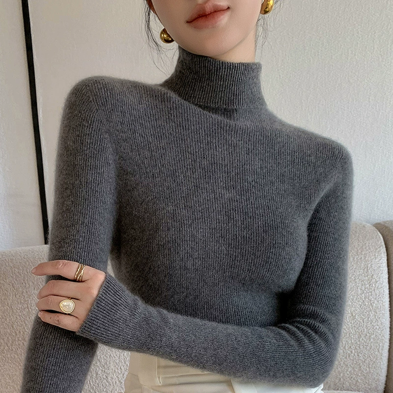 New Autumn and Winter Seamless One-Line Ready-To-Wear Turtleneck Knitted Bottoming Shirt Slimming Look Long-Sleeved Top with Knitted Knitwear Inside