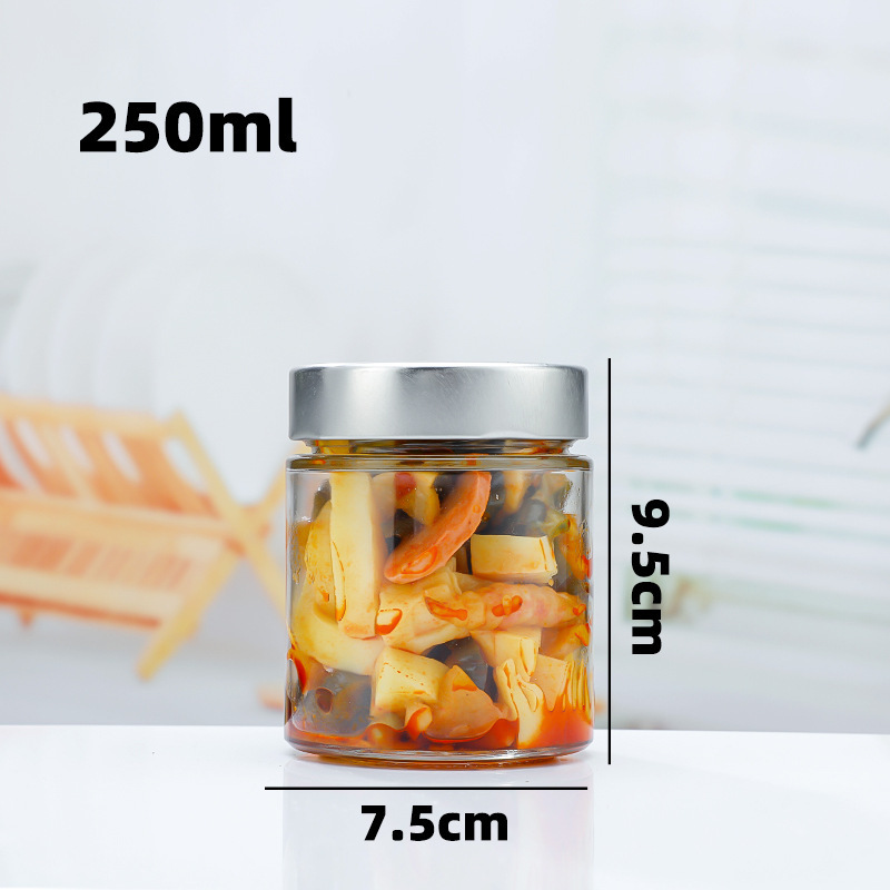 家用食品级玻璃密封罐圆形黄桃罐头瓶辣椒酱果酱蜂蜜高盖分装空瓶|undefined