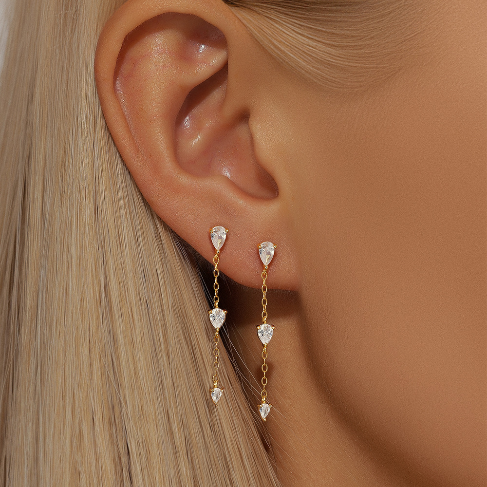 5g Weight 925 Sterling Silver Ear Needle Material Zircon Inlay Material Drop Earrings Classification 1 Pair Quantity Holiday, Travel Occasion 925 Sterling Silver Material Geometric Pattern Women's Gender Tassel, Plating Design Elegant, Simple Style Style 1 Pair 925 Sterling Silver Zircon Geometric Drop Earrings 7