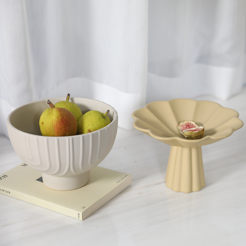 Simple mesa de café alta pierna fruta placa decoración modelo habitación bandeja decoración sala de estar creativa cerámica frutero merienda placa